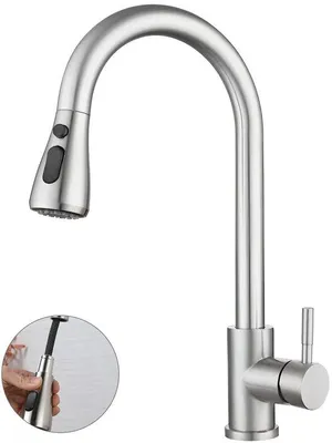 Obrázok produktu pre Kuchynská batéria z nehrdzavejúcej ocele, hadica 60 cm, výsuvná sprcha, otočná o 360°, 2-stupňová, čierna