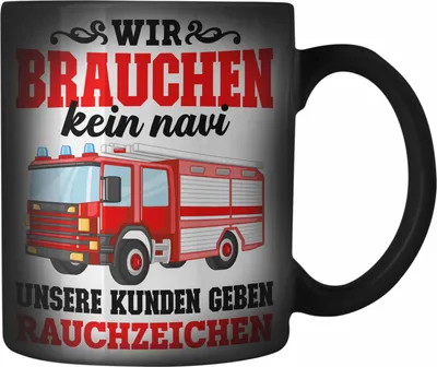 Produktbild von Trendation - Feuerwehr Farbwechsel Zauber-Tasse Geschenk Feuerwehrgeschenkartikel Mann Männer Erwachsene Feuerwehrmann Farbwechsel Zauber-Tasse Spruch (Schwarz)