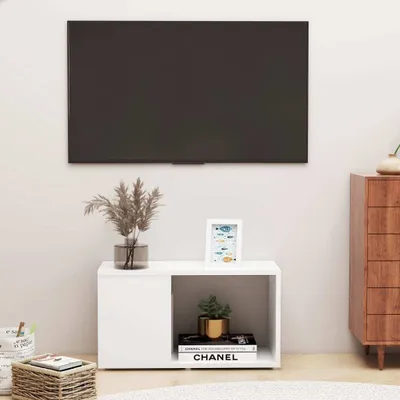 Image de The Living Store Armoire TV Blanc 60x24x32 cm Bois composite