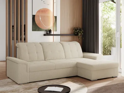 Produktbild von MKS MEBLE Sofa mit Schlaffunktion - Ecksofa mit Schlaffunktion und Bettkasten - Sofa 3 Sitzer - Schlafsofa - Couch - Schlafsofa mit Bettkasten - Madrito L - Beige Boucle - Rechts Seite