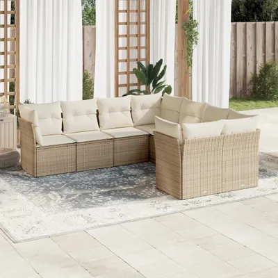 Produktbild von Schlichtes 8-tlg. Garten-Sofagarnitur,Lounge-Gartenmöbel, Gartensofa Set mit Kissen Beige Poly Rattan DE1257