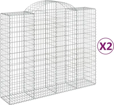 Productafbeelding van vidaXL Gabionen met boogvorm, 2 stuks, 200x50x160/180 cm, verzinkt staal