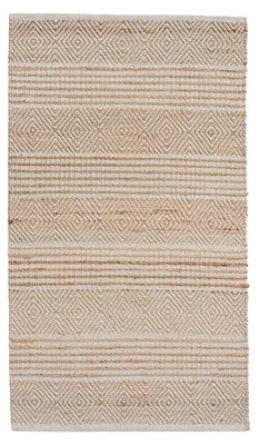 Produktbild von Handwebteppich - 60 x 90 cm - Beige - Braun - Schwarz - kariertes Streifenmuster