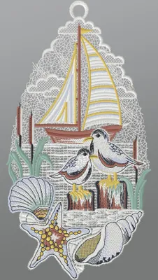 Produktbild von Fensterbild aus Plauener Spitze - Ostseeblick  (BxH) 15cm x 28cm, mehrfarbig, Fensterdekoration und Fensterschmuck