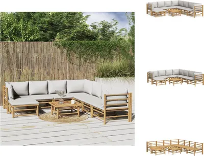 Produktbild von vidaXL 9-tlg. Garten-Lounge-Set mit Kissen Hellgrau Bambus -  Gartenmöbel-Sets