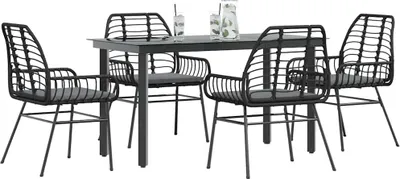 Produktbild von Maison Exclusive - 5-tlg. Garten-Essgruppe mit Kissen Schwarz Poly Rattan Glas