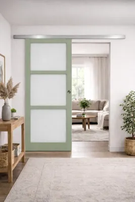 Immagine prodotto di Porta scorrevole verde chiaro con vetro H204 x L73 cm, binario in alluminio, gusci GD MENUISERIES