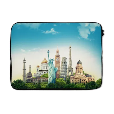 Produktbild von MuchoWow® Laptop Hülle 14 ZollWelt - Eiffelturm - Freiheitsstatue Laptoptasche - Laptoptasche - Stoßsicher - Schutzhaube