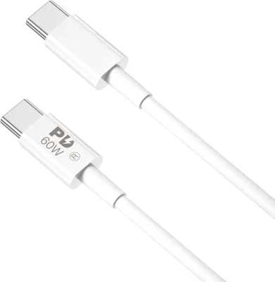 A white USB-C cable with two connectors.