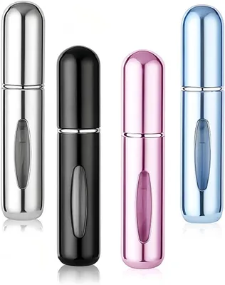 Imagen del producto de Mini botellas pulverizadoras de aluminio, 5 ml, paquete de 4 unidades, recargables, ideales para viajes
