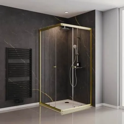 Produktbild von Eckeinstieg mit Gleittür/Schiebetür SCHULTE Sunny ExpressPlus 75 - 90 cm Profil gold matt Klarglas