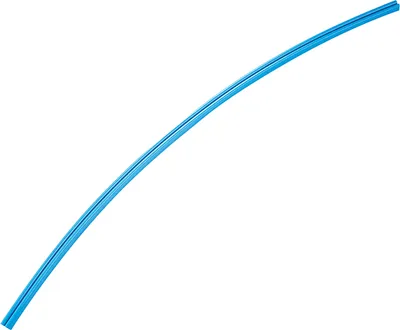 A single blue curved piece of pool track on a white background.