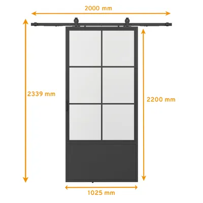 Produktbild von inova Loft-Glasschiebetür 1025 x 2200 mm, 6 Felder Klarglas, Stahlrahmen Schwarz, Komplettset mit offener Laufschiene, Softclose beidseitig