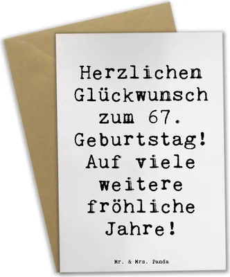 Produktbild von Mr. & Mrs. Panda Grußkarte Spruch 67. Geburtstag Freude - Weiß - Geschenk, osterkarten, Jubilar, Alter, Meilenstein, handgefertigt, Klappkarte, besonderes, vatertagskarte