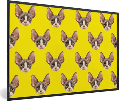 Produktbild von MuchoWow® MuchoWow® Gerahmtes Poster Haustiere - Muster - Gelb 90x60 cm - Poster mit zchwarzem Bilderrahmen - Fotorahmen - Foto-Plakat