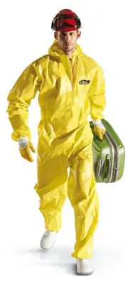 Zdjęcie produktu dla Kombinezon ochronny Sir Safety ChemicaCovera, odporny na chemikalia, jednorazowy, żółty, 12 sztuk, rozmiar XXL, żółty