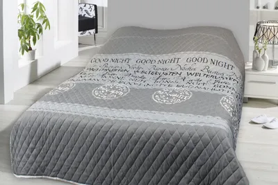 Produktbild von Tagesdecke Bettüberwurf Home Good Night grau weiß gesteppt Wohndecke Steppdecke, Größe:140x210 cm, Farbe:Good Night grau