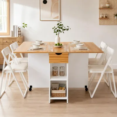 Klapptisch 120x72x75 cm, weiß+rote Eiche, für 4-6 Personen