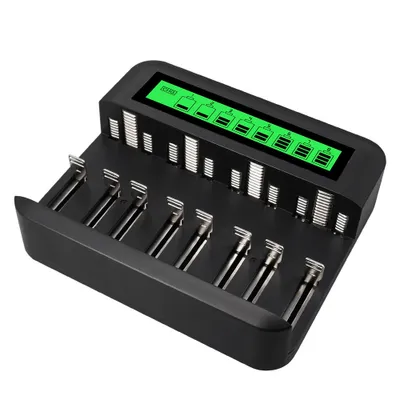Produktbild von Das intelligente Multifunktions-LCD-Batterieladegerät mit acht Steckplätzen kann acht wiederaufladbare AA-Batterien vom Typ D/C 5./7