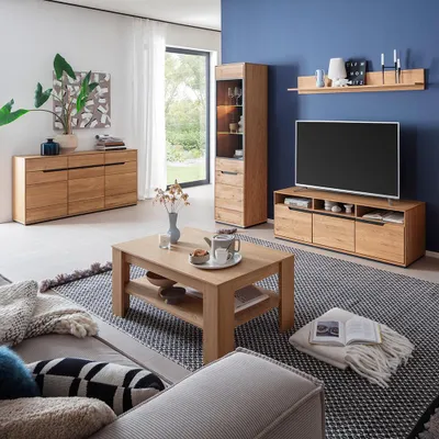 Produktbild von Wohnmöbel Set in Eiche teilmassiv mit Couchtisch & LED-Beleuchtung, 5-teilig - AVESTA-06