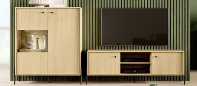 Produktbild von Wohnzimmer-set SCANDI 9 TV Schrank + Vitrine Eiche Scandi/ Eiche Fischgrät