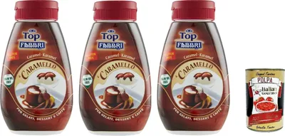 Produktbild von Fabbri Topping Caramello süße Karamellsauce für Eis, Desserts und Kaffee 3x 225g Gluten-frei gebrauchsfertige Sauce dessertsaucen + Italian Gourmet polpa 400g