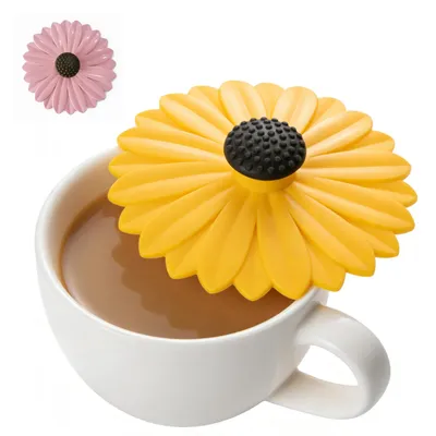 Produktbild von 2 Stück Silikondeckel Sonnenblume Design, bunte Glasabdeckung, wiederverwendbare Deckel für Trinkgläser & Tassen, 10 cm