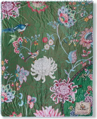 Produktbild von Happiness Wohndecke mit Pompoms und Blumen - 130x160 cm - 100% Polyvelvet