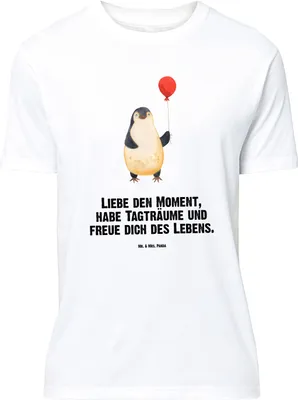 Produktbild von Mr. & Mrs. Panda Größe M T-Shirt Pinguin Luftballon - Weiß - Geschenk, Herren, Tagträume, mit Spruch, Liebe, Shirt, Tshirt, Glück