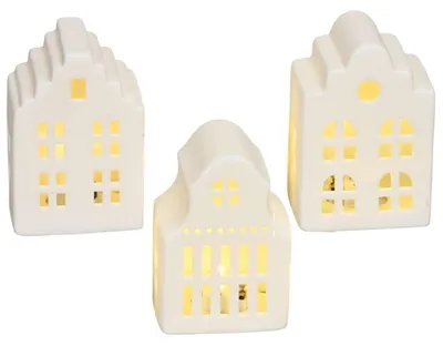 Produktbild von Weiße Lichthäuser in 8 cm als Winterdeko im 3er Set