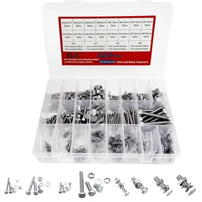 Produktbild von Schrauben und Muttern Set 520 Stück, M3, M4, M5, M6, Sechskantschrauben, in Kunststoffbox