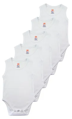 Productafbeelding van Rompertjes baby set van 5 mouwloos – 100% katoen, maat 80, wit