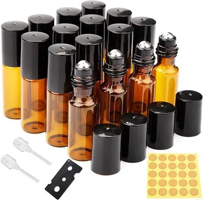 Immagine prodotto di Flaconi roll-on in vetro per aromaterapia - sfere in pelle - capacità: 5 ml, confezione da 16 pezzi