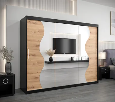 Produktbild von Kleiderschrank ROZALIE – Breite 250 cm, schwarz / Eiche artisan