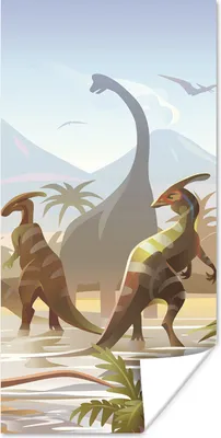 Produktbild von MuchoWow® Poster Dinosaurier - Landschaft - Tropisch - Kinder - Jungen 80x160 cm - Kinderzimmer