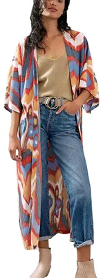 Immagine prodotto di Solidchoice - Cardigan lungo bohémien in colori arcobaleno, per donna