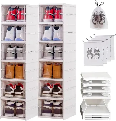 Productafbeelding van Schoenendozen stapelbare opvouwbaar transparante - Set van 12 - Schoenendoos met Deksel Hard Kunststof Shoe Boxes 12