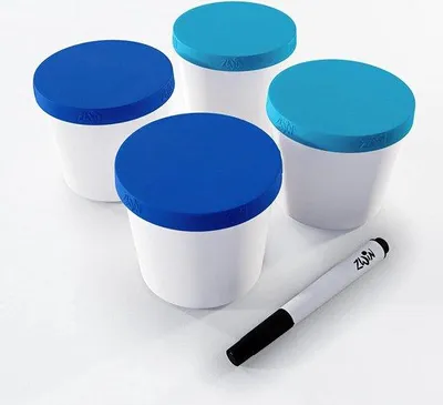 Image de Unyqoos® : Lot de 4 boîtes de congélation de 250 ml – Contenants en plastique sans BPA avec couvercles en silicone étiquetés, empilables et lavables au lave-vaisselle, pour les glaçons, les aliments pour bébé, la préparation de repas