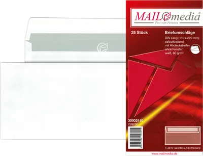 Produktbild von MAILmedia Briefumschlag Offset weiß DIN Lang ohne Fenster  25 Briefumschläge