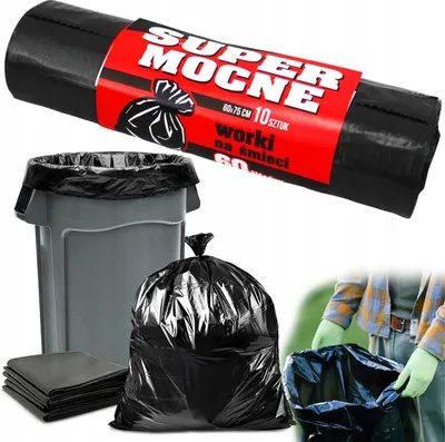 Zdjęcie produktu dla Worki na śmieci 60 Litrów Czarne LDPE SUPER STRONG 60X75cm 10 szt