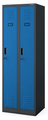 Productafbeelding van Jan Nowak Spind, garderobekast, metalen kast, lockersysteem | 2 compartimenten met kledingroede, ventilatieopeningen, scheidingswanden, 4 kledinghaken per compartiment | 180 cm x 60 cm x 50 cm, antraciet - blauw