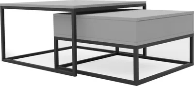 Produktbild von Idohome - Couchtisch 2er Set 2in1, mit Schublade und Stauraum, Push-to-Open, Metallrahmen, ELEGANT - Farbe Grau