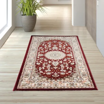Image de Tapis oriental crème et rouge - Dimensions : 80 x 150 cm