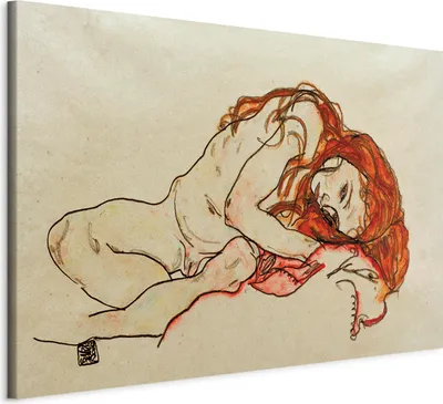 Produktbild von Vliesstoff Leinwandbild - Crouched Girl With Bowed Head 90x60 cm Reproduktionen l-F-10021-b-a