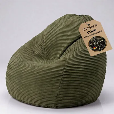 Produktbild von BuBiBag Cord Sitzsack Gaming Jugendliche Indoor – Bean Bag Cord Sessel, EPS-Füllung, Möbelcord, in Berlin genäht | Olive X-Large 80x105 cm