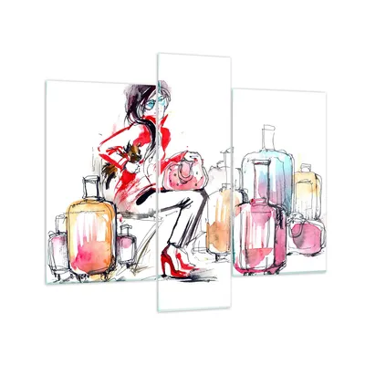 Produktbild von Bilder auf glas - Frau Taschen Reisen Tourismus - 95x80cm - Glasbilder - Wandbilder - Kunstdruck - zum Aufhängen bereit - Wanddekoration aus Glas - Glas Bilder - Wandbild auf Glas - GCB95x80-3014