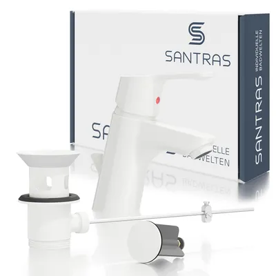 Produktbild von SANTRAS® Waschtischarmatur Magis in Weiß (RAL 9003) inkl. Ablaufgarnitur