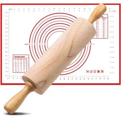 Obrázek produktu pro Solidchoice – Dřevěná válečka na těsto s podložkou a nepřilnavou úpravou