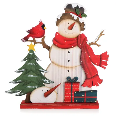 Weihnachtsdeko: Holz-Schneemann zum Aufstellen, 33,5 cm
