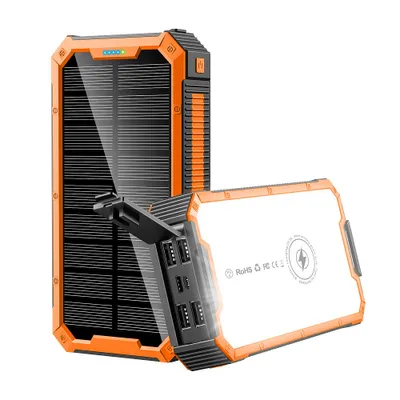 Imagen del producto de Batería externa solar inalámbrica de 36800 mAh, cargador solar resistente al agua, con puerto USB-C y 4 salidas